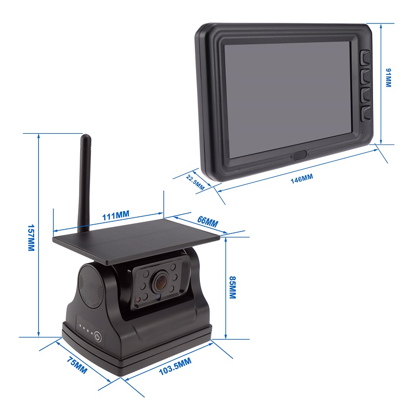 5" 1080p Monitor & Magnetic Solar Wireless Backup Camera Rechargeable System 