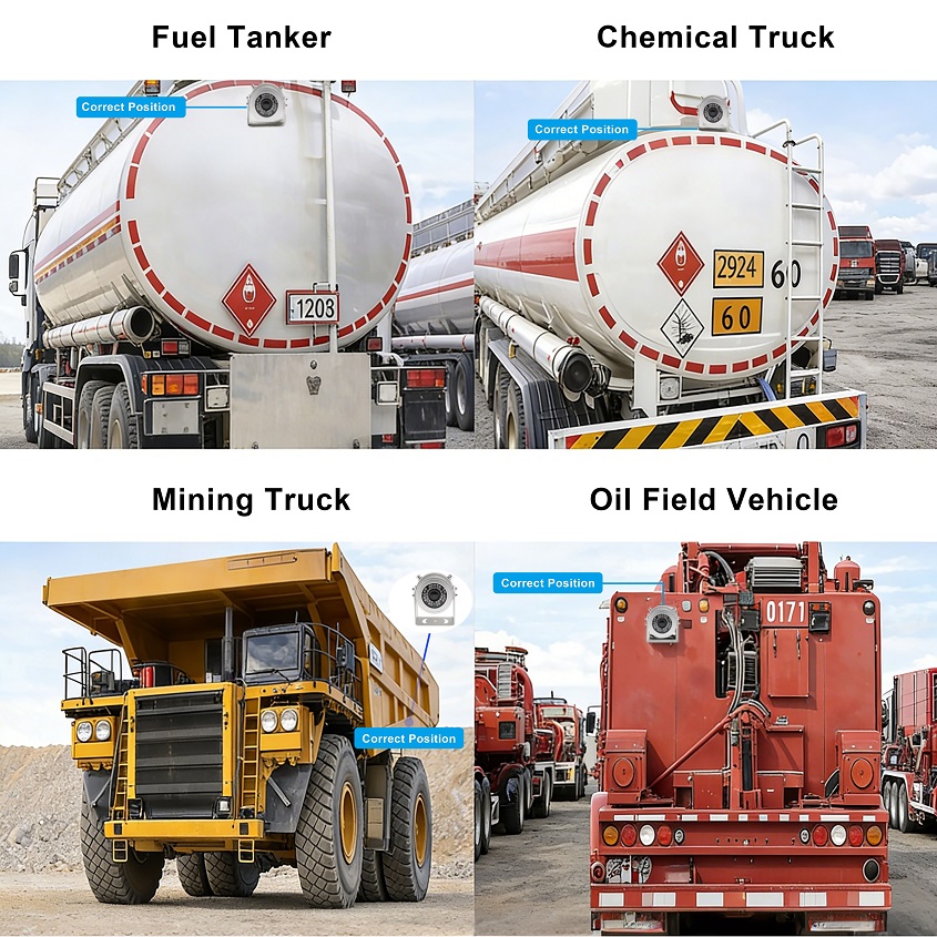 Aluminum IP68 explosion proof camera installed on fuel tanker manhole